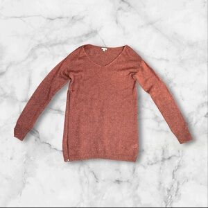 BP V-Neck Knit Sweater with Side Zip Tunic Rust Mauve M